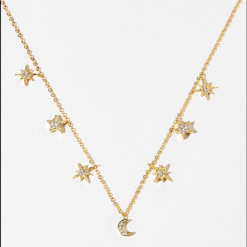 Gold plated stars and moon celestial twilight necklace choker